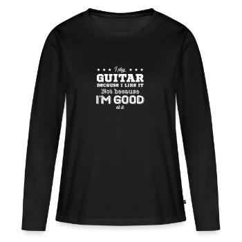 Je joue de la guitare parce que je l'aime pas parce que je suis - T-shirt manches longues Premium bio Femme - noir - Devant - Julia (174cm)
