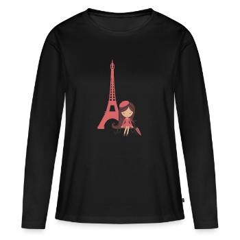 Französisches Mädchen & Eiffelturm Proud France Französisch - Frauen Premium Bio Langarmshirt - Schwarz - Vorne - Julia (174cm)