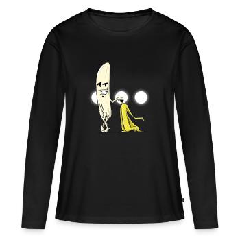 Drôle de banane nue - T-shirt manches longues Premium bio Femme - noir - Devant - Julia (174cm)