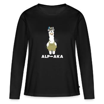Lustiges Lama Alpaka Comic Tier Trend - Geschenk - Frauen Premium Bio Langarmshirt - Schwarz - Vorne - Julia (174cm)