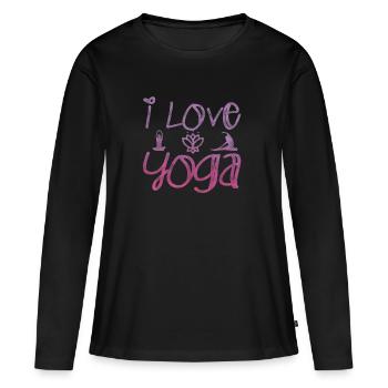 J’aime yoga cadeau Namaste Shanti coeur Joga - T-shirt manches longues Premium bio Femme - noir - Devant - Julia (174cm)