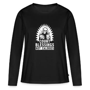 Compter les bénédictions et non les calories - T-shirt manches longues Premium bio Femme - noir - Devant - Julia (174cm)