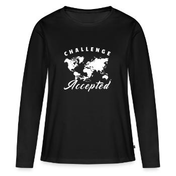 Défi cadeau accepté Planisphère monde Voyage - T-shirt manches longues Premium bio Femme - noir - Devant - Julia (174cm)