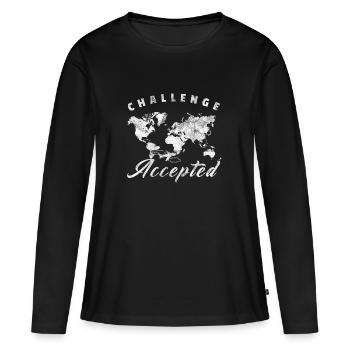 Défi cadeau accepté Planisphère monde Voyage - T-shirt manches longues Premium bio Femme - noir - Devant - Julia (174cm)