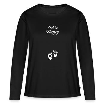 Cadeau Femme enceinte Grossesse Enceinte - T-shirt manches longues Premium bio Femme - noir - Devant - Julia (174cm)