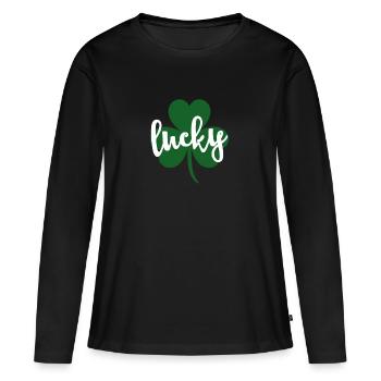 Lucky Glitter Trèfle Saint Patricks Day drôle - T-shirt manches longues Premium bio Femme - noir - Devant - Julia (174cm)