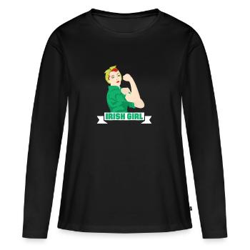 Lustiges irisches Feiertags-Grün des Mädchen-St. Patricks - Frauen Premium Bio Langarmshirt - Schwarz - Vorne - Julia (174cm)