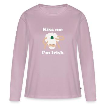 Kiss Me Im Irish Sheep Funny St Patricks Day Pun - Women's Premium Organic Long Sleeve Shirt - dusky pink - Front - Julia (174cm)