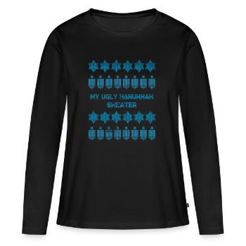 Ugly Hanukkah, Chanukkah, Lichterfest, Geschenk - Frauen Premium Bio Langarmshirt - Schwarz - Vorne - Julia (174cm)