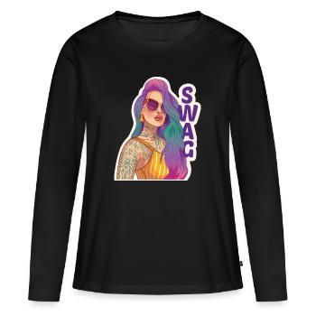 Swag Mädchen mit Piercing und Tattoo. - Frauen Premium Bio Langarmshirt - Schwarz - Vorne - Julia (174cm)