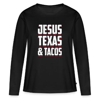 JÉSUS TEXAS & TACOS - T-shirt manches longues Premium bio Femme - noir - Devant - Julia (174cm)