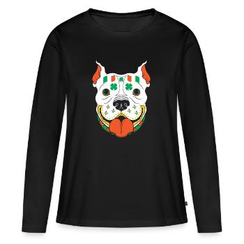 Drapeau de la Saint-Patrick Skull Pitbull Irlande - T-shirt manches longues Premium bio Femme - noir - Devant - Julia (174cm)