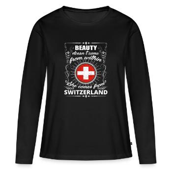 schoenheit kommt aus SWITZERLAND png - Frauen Premium Bio Langarmshirt - Schwarz - Vorne - Julia (174cm)