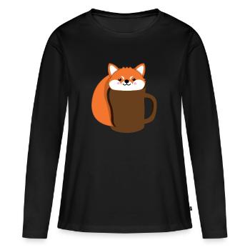 Fuchs - Kaffee - Tase - Comicstyle - Geschenk - Frauen Premium Bio Langarmshirt - Schwarz - Vorne - Julia (174cm)