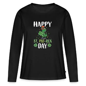 jour St Patricks bière cadeau de dinosaure T-Rex - T-shirt manches longues Premium bio Femme - noir - Devant - Julia (174cm)