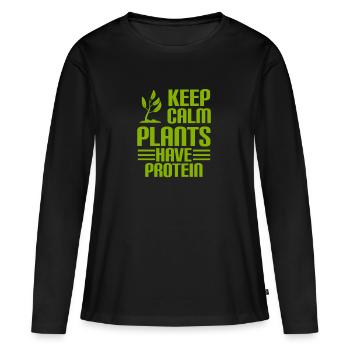 GARDEZ LE CALME - Les plantes ont PROTÉINES - Vegan - T-shirt manches longues Premium bio Femme - noir - Devant - Julia (174cm)