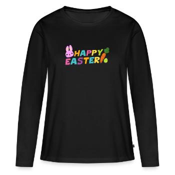Joyeuses Pâques avec oeuf carotte et lapin pascha - T-shirt manches longues Premium bio Femme - noir - Devant - Julia (174cm)