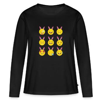 Beaucoup d'Emojis avec des oreilles de lapin de Pâques Funny Pascha - T-shirt manches longues Premium bio Femme - noir - Devant - Julia (174cm)