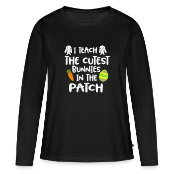 J'enseigne les lapins les plus mignons dans le patch de Pâques - T-shirt manches longues Premium bio Femme - noir - Devant - Julia (174cm)