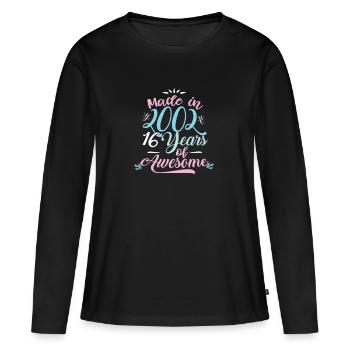 Fait En 2002, 16 ans shirt impressionnant anniversaire - T-shirt manches longues Premium bio Femme - noir - Devant - Julia (174cm)