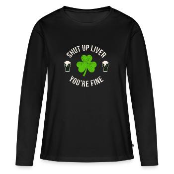 Shut Up T-shirt de foie St. Patrick Day cadeau - T-shirt manches longues Premium bio Femme - noir - Devant - Julia (174cm)