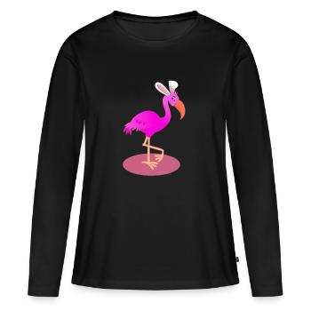 Flamant rose avec des oreilles de lapin de Pâques - T-shirt manches longues Premium bio Femme - noir - Devant - Julia (174cm)