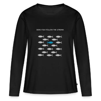 Les poissons morts suivent le cours d'eau - T-shirt manches longues Premium bio Femme - noir - Devant - Julia (174cm)
