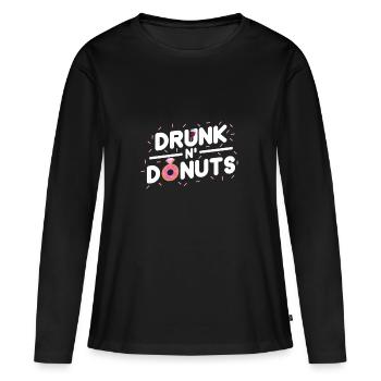 Funny JGA Bride Party T-Shirt - Drunk N Donuts - Women's Premium Organic Long Sleeve Shirt - black - Front - Julia (174cm)