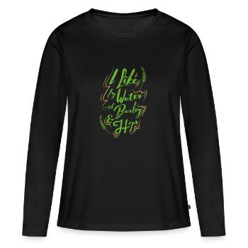 J'aime mon eau avec l'orge et de houblon - Bière Amour - T-shirt manches longues Premium bio Femme - noir - Devant - Julia (174cm)