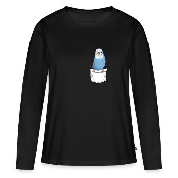 Perruche cadeau poche poitrine Cartoon Kawaii - T-shirt manches longues Premium bio Femme - noir - Devant - Julia (174cm)