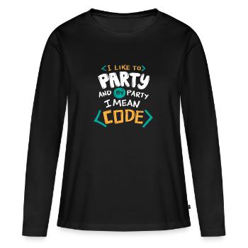Ich mag Party und nach Party meine ich Code - Frauen Premium Bio Langarmshirt - Schwarz - Vorne - Julia (174cm)