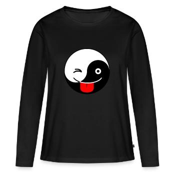 Yin Yang clin d'oeil et Tounge Emoji Tai Chi symbole mignon - T-shirt manches longues Premium bio Femme - noir - Devant - Julia (174cm)