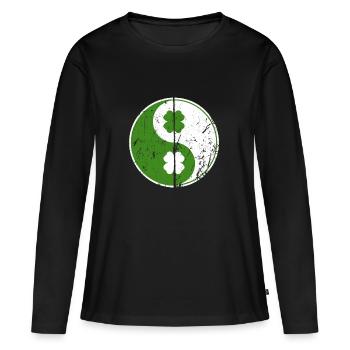 Yin Yang Shamrocks Symbole chinois St. Patrick - T-shirt manches longues Premium bio Femme - noir - Devant - Julia (174cm)