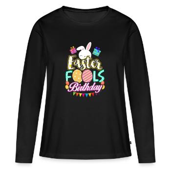 Pâques anniversaire Poisson d'Avril 1 Avril cadeau - T-shirt manches longues Premium bio Femme - noir - Devant - Julia (174cm)