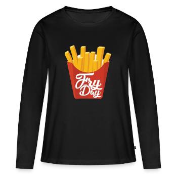 Frites Frites - T-shirt manches longues Premium bio Femme - noir - Devant - Julia (174cm)