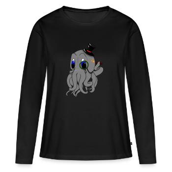 Monocle Octopus Kids Shirt | Cadeau parfait - T-shirt manches longues Premium bio Femme - noir - Devant - Julia (174cm)