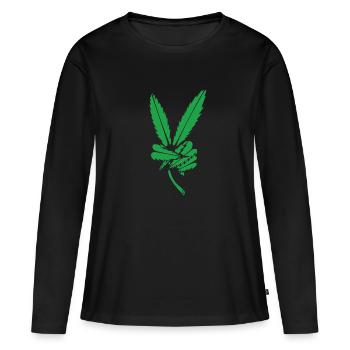 Paix signe chemise cadeau symbole de la paix chanvre - T-shirt manches longues Premium bio Femme - noir - Devant - Julia (174cm)