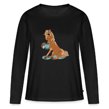 Pferd mit Kaffee Geschenk Reiterin Reitsport - Frauen Premium Bio Langarmshirt - Schwarz - Vorne - Julia (174cm)