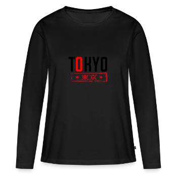 Tokyo Design. Moderne et branché - T-shirt manches longues Premium bio Femme - noir - Devant - Julia (174cm)