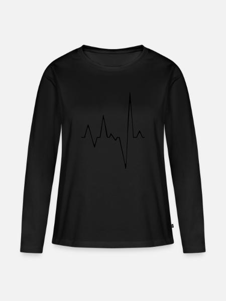 Herzschlag Rhytmus - Frauen Premium Bio Langarmshirt - Schwarz