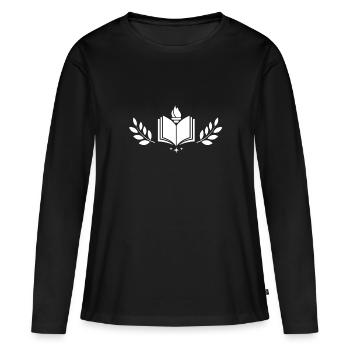 Livre ouvert torche graduation symbole laurier feuilles - T-shirt manches longues Premium bio Femme - noir - Devant - Julia (174cm)
