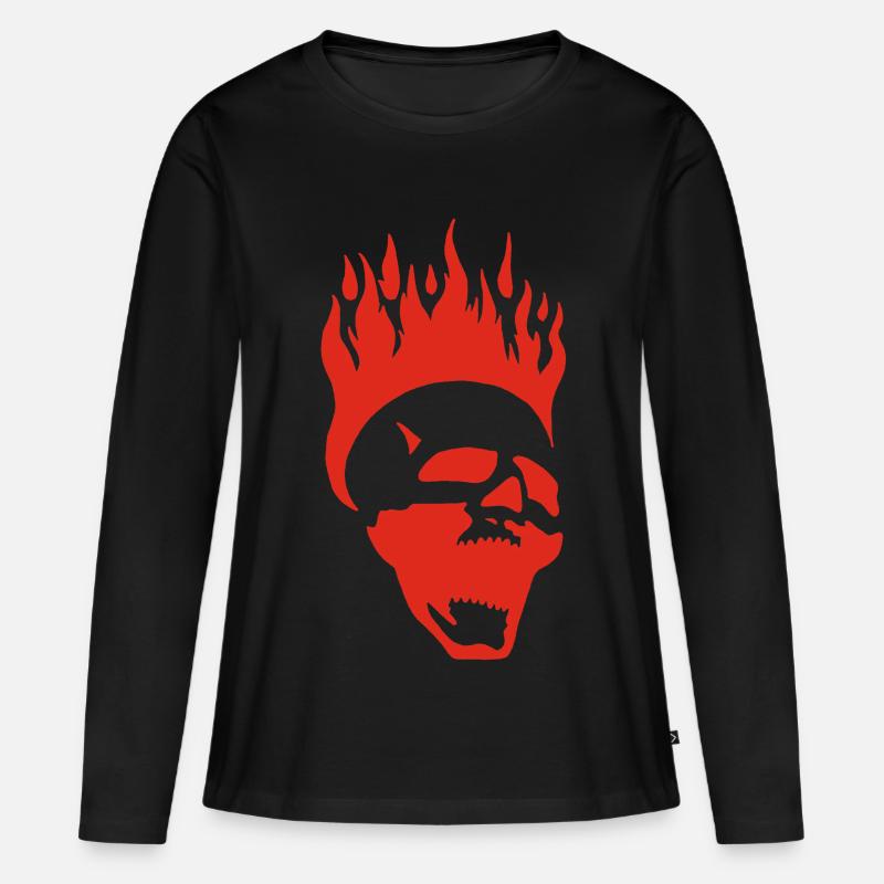 Flammender schreiender Schädel (rot) - Frauen Premium Bio Langarmshirt - Schwarz