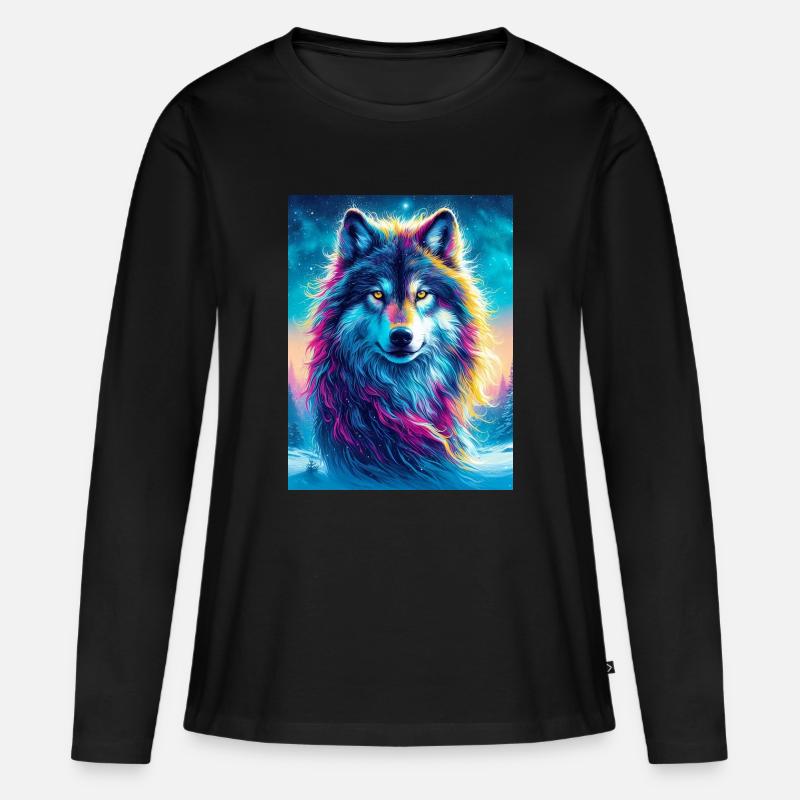 Wolf - Frauen Premium Bio Langarmshirt - Schwarz