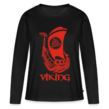 Red Viking Ship - Women's Premium Organic Long Sleeve Shirt - black - Front - Julia (174cm)