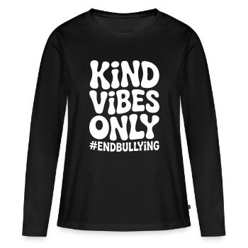 Bonnes vibes uniquement anti-harcèlement - T-shirt manches longues Premium bio Femme - noir - Devant - Julia (174cm)