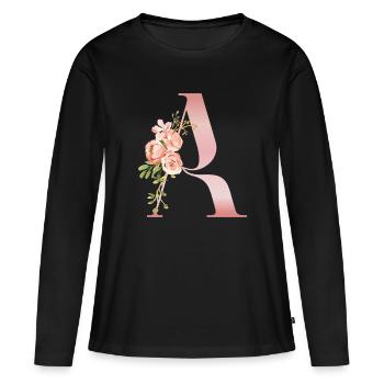 Monogramm Ein Pastellblume - Frauen Premium Bio Langarmshirt - Schwarz - Vorne - Julia (174cm)