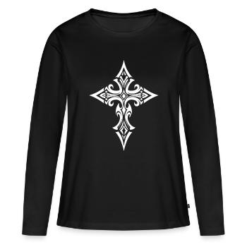 Croix en filigrane ornée - T-shirt manches longues Premium bio Femme - noir - Devant - Julia (174cm)