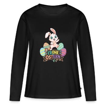 Frohe Ostern Hase mit bunten Eiern - Frauen Premium Bio Langarmshirt - Schwarz - Vorne - Julia (174cm)