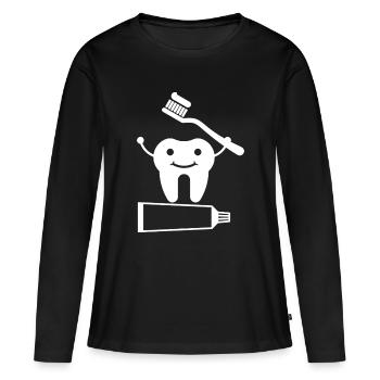 Dent avec brosse à dents et dentifrice - T-shirt manches longues Premium bio Femme - noir - Devant - Julia (174cm)