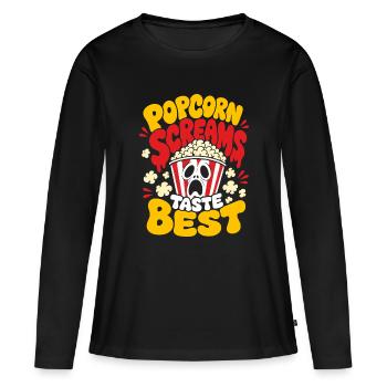 Popcorn Screams Taste Best Horror Fan - Frauen Premium Bio Langarmshirt - Schwarz - Vorne - Julia (174cm)